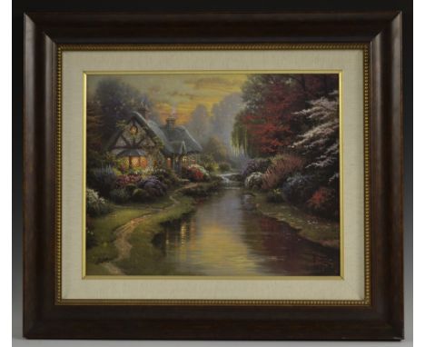 Thomas Kinkade, after, A Quiet Evening, offset lithograph canvas transfer, Princess Fine Art, 39.5cm x 50cm, certificate