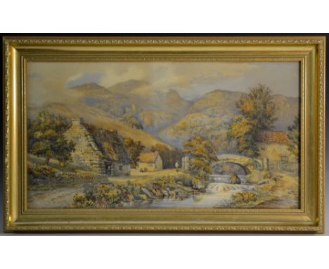 K MorrisCrossing the Riversigned, watercolour, 37.5cm x 70cm