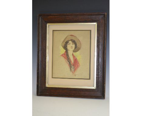 E** Mander (20th century)Portrait of a Lady, her hair in a plaitsigned, watercolour, 24.5cm x 19cm