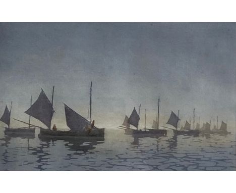 Claude H. Rowbotham (1846-1949), an early 20th century etching with aquatint depicting sailing boats in calm waters, signed t