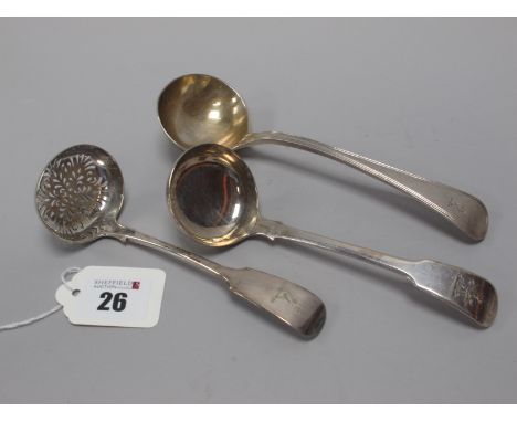 A Hallmarked Silver Old English Thread Pattern Sauce Ladle, George Adams, London 1845, handle double struck, crested; A Hallm