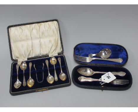 A Hallmarked Silver Christening Fork and Spoon, in original fitted case; A Set of Six Hallmarked Silver Teaspoons, in a fitte