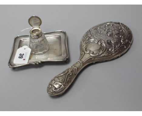 A Hallmarked Silver Inkstand, WCS&amp;Co, Birmingham (date letter rubbed), of shaped rectangular form, fitted to the centre w