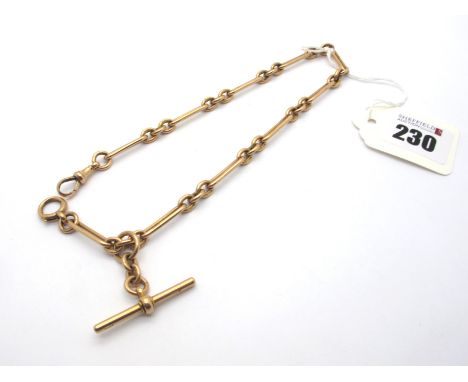 A 15ct Gold Albert Chain, to single swivel style clasp and bolt ring, suspending sliding T-bar, 36.5cm long(45grams). 