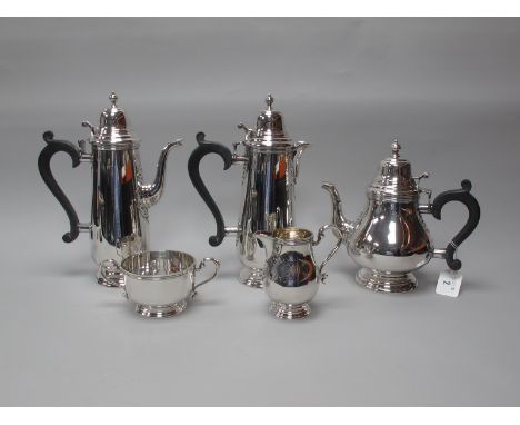 A Hallmarked Silver Five Piece Tea &amp; Coffee Set, Sterling Silverware Ltd, Sheffield 1975, of Georgian style, each with sc