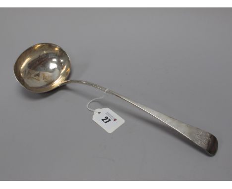 A Hallmarked Silver Old English Pattern Ladle, Samuel Godbehere &amp; Edward Wigan, London 1795, initialled, 32.5cm long (145