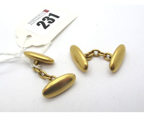 A Pair of 18ct Solid Gold Cufflinks, WJH, London 1902, on chain connections (20grams). 