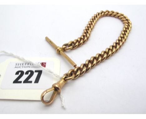 A 9ct Gold Curb Link Albert Chain, to single swivel clasp, suspending a T-bar, 19.5cm long (27.5grams).