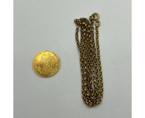 Charles II Gold 'Touch Piece' Coin, 2.3grams; together with a 9ct gold chain, 6grams.