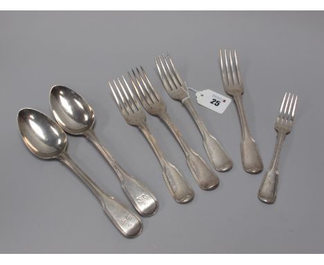 A Set of Four Hallmarked Silver Fiddle and Thread Pattern Table Forks, William Eely &amp; William Fearn, London 1807, handles