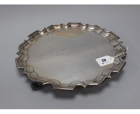 Military Interest; A Hallmarked Silver Salver, Walker &amp; Hall, Sheffield 1937, inscribed "Presented to Lt. Col. R.O. Wever