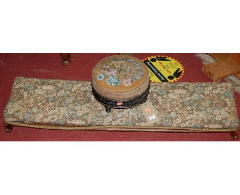 A Victorian mahogany framed and floral tapestry upholstered long foot stool, together with an ebonised and Berlin beadwork ci