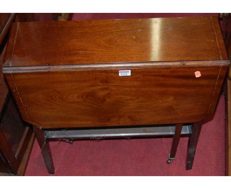 An Edwardian mahogany Sutherland table, together with an Edwardian stained and polychrome painted beech fire screen (2)