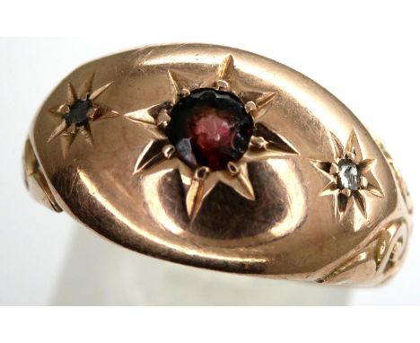 9ct gold gypsy set ring with diamonds and a central ruby, size M, 1.7g. P&amp;P Group 1 (£14+VAT for the first lot and £1+VAT