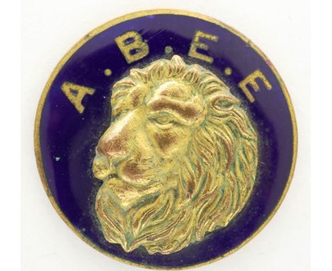 A.B.E.E 1924 Association of the British Empire exhibition badge, brass lion head on blue enamel, pin missing but otherwise go