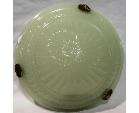 Jefferson Moonstone glass hanging lamp shade on brass chains and boss. Not available for in-house P&amp;P 