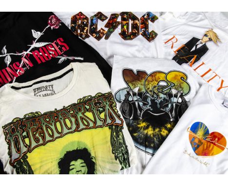 Band T-shirts / Hoodie, twelve T-shirts, one Polo Shirt and a Hoodie of various sizes with artists comprising Yes, Pink Floyd