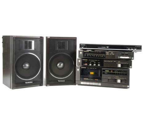 Technics mini-stack, Technics amplifier SU-4, stereo tuner St-4L, Cassette RS-4, speakers SB-F44 plus two stands together wit