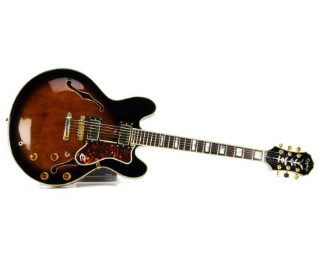Epiphone Electric Guitar, an Epiphone by Gibson a hollow body electric guitar tobacco burst s/n 9112558 label Sheraton VSB (s