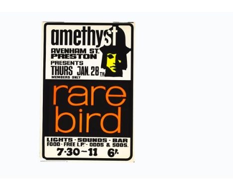 Rare Bird Concert Poster, poster for a gig at Amethyst Preston Jan 28th (year unknown)  measures 20" by 30" - lightly rolled 