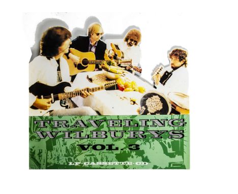 Traveling Wilburys Shop Display, shaped shop display for Vol 3 featuring George Harrison, Tom Petty, Bob Dylan and Jeff Lynne