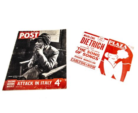 Marlene Dietrich Memorabilia, a UK flyer/programme for the Plaza cinema, London for 29th Sept 1933 advertising the Dietrich f