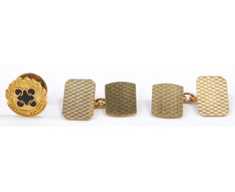 A pair of 12ct gold fronted chain link cuff links, with engine turned decoration, 5.7g all in, together with a 9ct gold and b