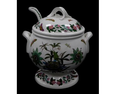 A Portmeirion pottery soup tureen cover and ladle decorated in the Botanic Garden pattern, printed marks, 29cm high.