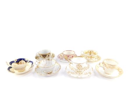 Seven early 19thC porcelain tea cups and saucers, including New Hall., Rockingham., Copeland &amp; Garrett., and Spode.