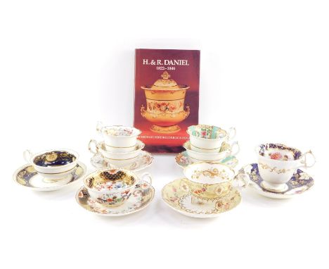 A group of early 19thC Daniels porcelain tea wares, including two Shrewsbury shape trios, together with Michael Berthoud, H &