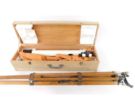 A Denhill Astronomical telescope, D=60mm, F=700mm, cased, together with a tripod stand.