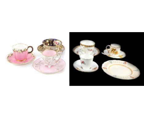 A group of late 19thC ceramics, including a Coalport cup and saucer, Minton cup and saucer and a Cauldon tea cup and saucer. 