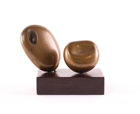 Barbara Hepworth DBE (1903-1975) British, 'Two Forms (Atlantic)', polished bronze, mounted to a wooden base, 11 cm high (to i