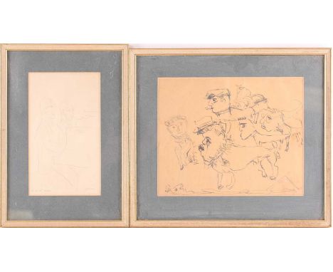Eric Gill ARA (1882-1940), 'DC and EW - Bristol', figures at a piano, pencil sketch, initialled ‘EG 13.10.26’, 22.7 cm x 13.3