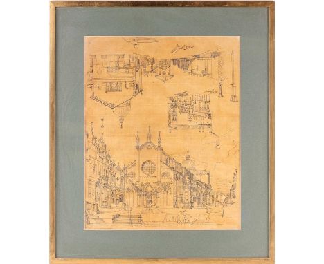 Attributed to Norbert Bittner (1786-1851) USA, architectural sketches, pen and ink on paper, 47 cm x 38 cm framed and glazed.