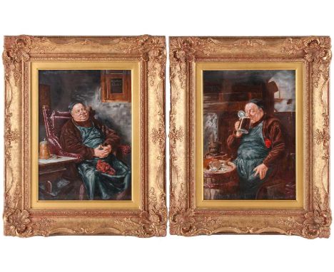 After Eduard von Grutzner (1846-1925) German, 'A Quiet Smoke', portrait of a seated monk, oleograph, together with another by