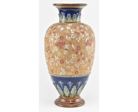 Doulton Lambeth - an early 20th century Doulton Lambeth Slater footed ceramic vase. The vase with gilt floral design&nbsp; &a