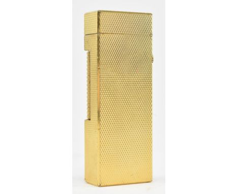 Dunhill - a vintage mid century gold plated pocket cigarette lighter. The lighter with diced criss cross design, marked to ba