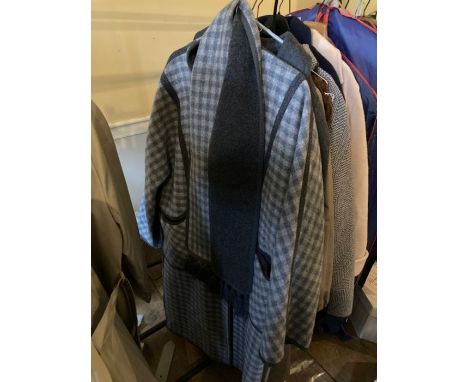 vintage and modern women's coats to include a grey wool coat with part quilted lining, a reversible grey/ check coat with mat