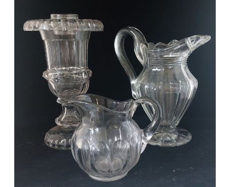 A Large collection of glass to include a Georgian style jug, flower / posy vases, fruit bowls, set of 6 grape and vine etched