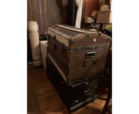 2 large trunks one handle missing (replaced with cable) as per the photographs&nbsp; one pine one original dome topped travel