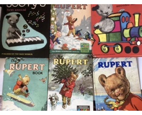 Vintage Rupert toy books and Sooty 1st issue annual  other delightful  childhood titles including Rupert from  1962 unclipped