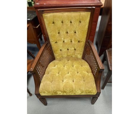 REPRODUCTION BUTTON BACK LIBRARY CHAIR;&nbsp;APPROX DIMENSIONS&nbsp; HEIGHT 93CM; WIDTH 65CM; DEPTH 62CM HEIGHT OF SEAT 43CM