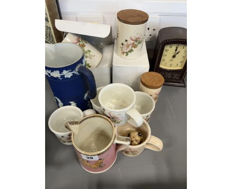 VICTORIAN WEDGEWOOD JASPERWARE JUG, COLLECTION OF PORTMEIRION POTTERY AND BAKELITE CASED CLOCK