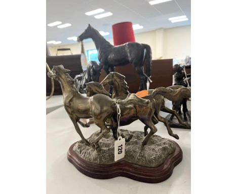 A BRASS MODEL OF 3 RUNNING HORSES 12 INCHES LENGTH