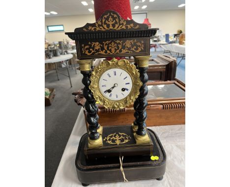 VICTORIAN MANTLE CLOCK WOODEN BARLEY TWIST COLUMNS 18" HIGH