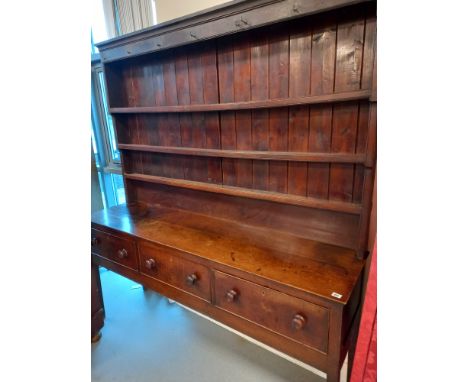 EARLY 19TH CENTURY OAK DRESSER WITH 3 DRAWERS &amp; 3 SHELF GRADUATING RACK 18.5x73x80 HIGH