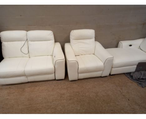 WHITE LEATHER CORNER SOFA WITH MATCHING ARM CHAIR