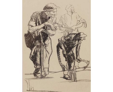 *Sir Frank Brangwyn RA RWS (1867-1956) 'Verger'; 'Two Men Leaning on their Adze'; 'Men with Hatchets'; 'Building the New Home