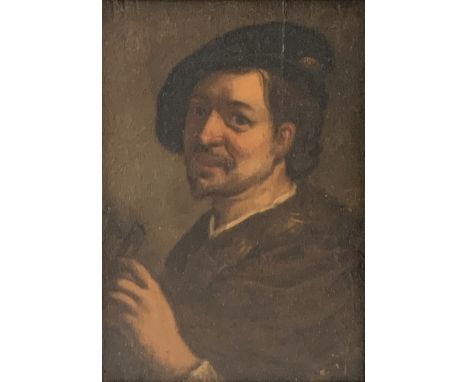 Flemish School, 19th Century Portrait of a Man Holding a Pipe Oil on panel (Dimensions: 18 x 12cm)(18 x 12cm)